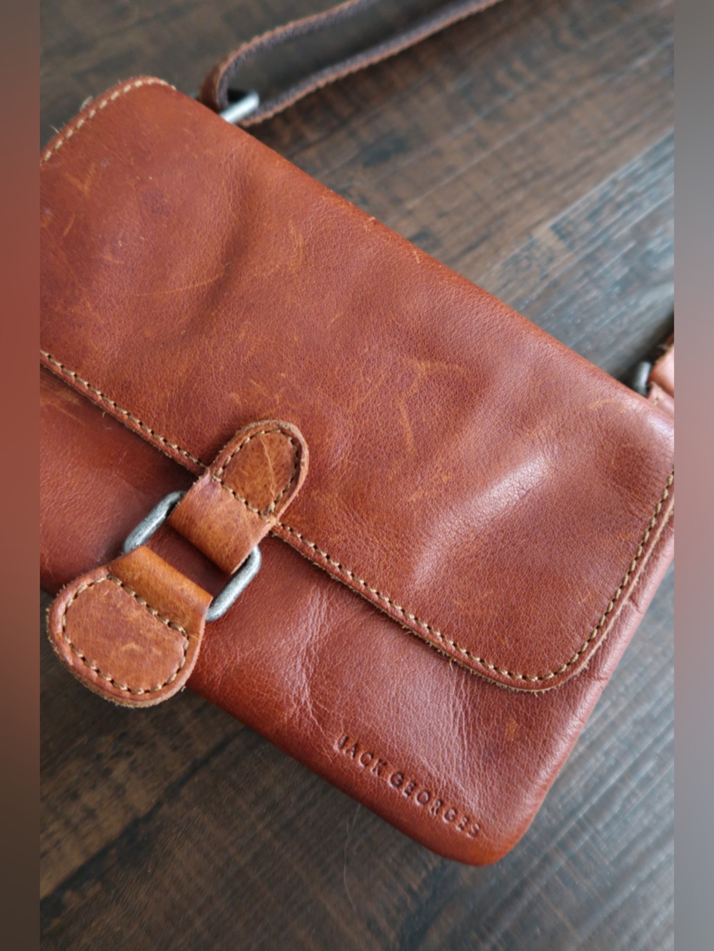 Leather Brown Crossbody Bag with Buckle Accent - Picture 2 of 5